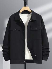 Manfinity Homme 男士翻蓋口袋外套 - 黑色 - 查看 3