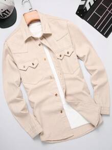 Manfinity Homme Men Flap Pocket Denim Shirt Without Tee - Khaki - View 1