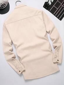 Manfinity Homme Men Flap Pocket Denim Shirt Without Tee - Khaki - View 2