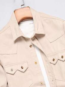 Manfinity Homme Men Flap Pocket Denim Shirt Without Tee - Khaki - View 5