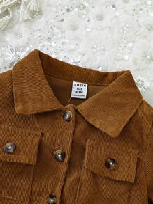 Baby Girl Flap Pocket Button Front Coat - Brown - View 3