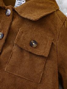 Baby Girl Flap Pocket Button Front Coat - Brown - View 4