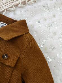 Baby Girl Flap Pocket Button Front Coat - Brown - View 5