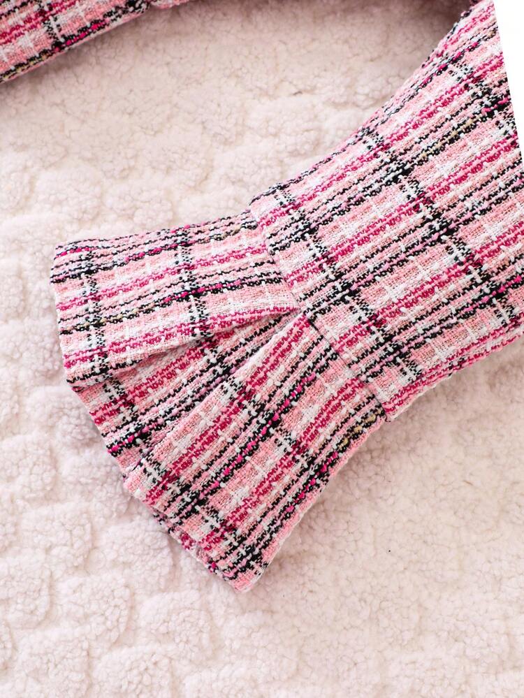 Baby Girl Plaid Print Flare Sleeve Bow Front Shirt & Flare Leg Pants