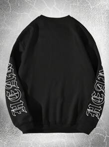 Manfinity Men Skeleton & Letter Graphic Thermal Lined Sweatshirt, For Halloween - Black - View 2