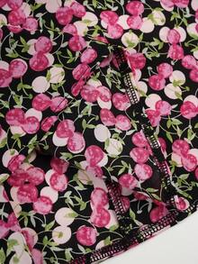 SHEIN Unity Cherry Print Puff Sleeve Dress - Black - View 7