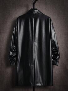 GENTILAND 男士pu皮外套寬鬆版型,無內裡毛衣,斜口袋設計 - 黑色 - 查看 2