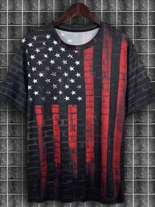 Manfinity LEGND Men American Flag Print Tee - Black - View 3