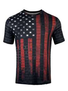 Manfinity LEGND Men American Flag Print Tee - Black - View 4