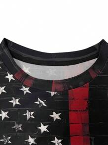 Manfinity LEGND Men American Flag Print Tee - Black - View 6