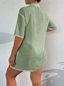 Button Front Kimono - Lime Green - View 2