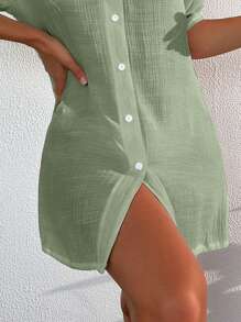 Button Front Kimono - Lime Green - View 4