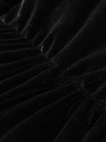 Baby Girl Puff Sleeve Square Neck Velvet Dress - Black - View 5