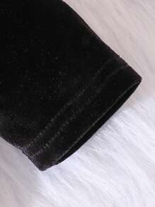 Baby Girl Puff Sleeve Square Neck Velvet Dress - Black - View 6