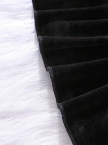 Baby Girl Puff Sleeve Square Neck Velvet Dress - Black - View 7