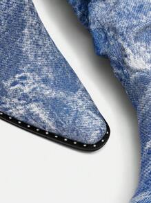 SheIn ICON 女性尖頭粗跟西部牛仔靴,時尚戶外牛仔靴子 - 藍色 - 查看 11