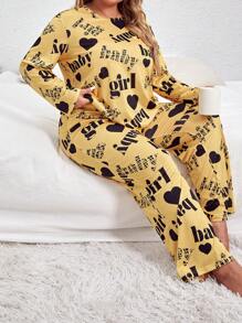 Snug Zone 加上爱心和字母图案睡衣套装/睡衣套装 - 黃色 - 查看 1