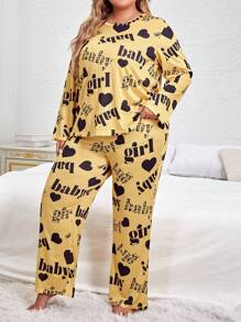 Snug Zone 加上爱心和字母图案睡衣套装/睡衣套装 - 黃色 - 查看 3