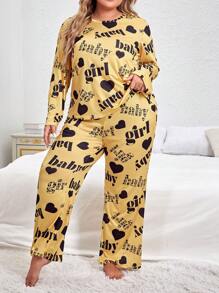 Snug Zone 加上爱心和字母图案睡衣套装/睡衣套装 - 黃色 - 查看 4