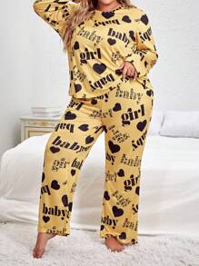 Snug Zone 加上爱心和字母图案睡衣套装/睡衣套装 - 黃色 - 查看 5