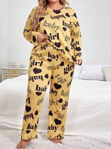 Snug Zone 加上爱心和字母图案睡衣套装/睡衣套装 - 黃色 - 查看 6