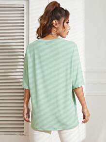 INAWLY 花卉和口号图案落肩 T 恤 带我回到 90 年代图案 T 恤 女式上衣 - 薄荷綠 - 查看 2