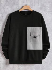 Manfinity RebelGame Nam Khối màu Túi có nắp Thả vai Áo nỉ - màu đen - Xem 1