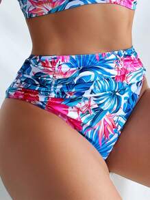 Swim Lushoire Summer Beach Tropical Print Ruffle Trim Bikini Set - Multicolor - View 3