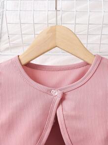 SHEIN Young Girl Floral Print Cami Jumpsuit & Puff Sleeve Top - Pink - View 3