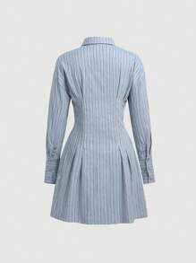 Aveloria Striped Print Lace Up Front Shirt Dress - Multicolor - View 2