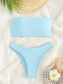 SHEIN Swim Conjunto de bikini bandeau liso para playas de verano