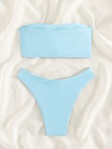 SHEIN Swim Conjunto de bikini bandeau liso para playas de verano