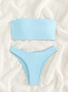 SHEIN Swim Conjunto de bikini bandeau liso para playas de verano