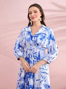 Seusyu 滿版印花燈籠袖高低下擺連衣裙 - 彩色 - 查看 5