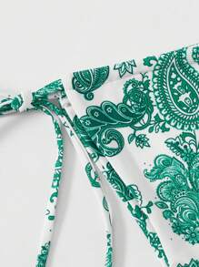 Paisley Print Halter Triangle Bikini Set - Green - View 5
