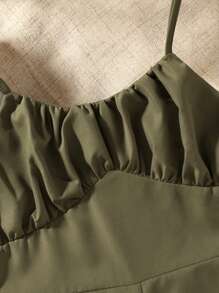 SHEIN Ragazza Tween Pantaloni cargo bustino arricciato tasca laterale con patta
