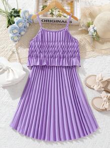 SHEIN Tween Girls' Casual Irregular Ruched Hem Cami Dress - Lilac Purple - View 1