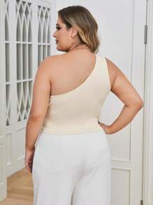 SHEIN Privé 大碼單肩貼花細節上衣 - 杏色 - 查看 2