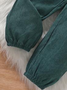 SHEIN 女小童愛心圖案T恤&荷葉邊前蝴蝶結背帶連身褲