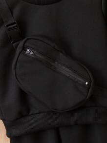 Baby Boy Casual Solid Color Sweatshirt, Pants, And Bag Set - Black - View 3