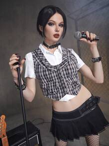 ROMWE Grunge Punk In kẻ sọc Nút phía trước Áo khoác vest Không có áo sơ mi - Nhiều màu - Xem 1