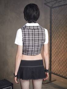 ROMWE Grunge Punk In kẻ sọc Nút phía trước Áo khoác vest Không có áo sơ mi - Nhiều màu - Xem 3