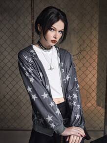 ROMWE Grunge Punk In Sao Áo Zip Up Hoodie - Xám - Xem 3