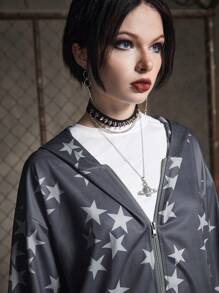 ROMWE Grunge Punk In Sao Áo Zip Up Hoodie - Xám - Xem 6