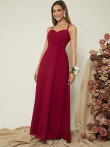 SHEIN Belle Burgundy Red 1pc Solid Ruched Bustier Cami Bridesmaid Dress - Burgundy - View 8