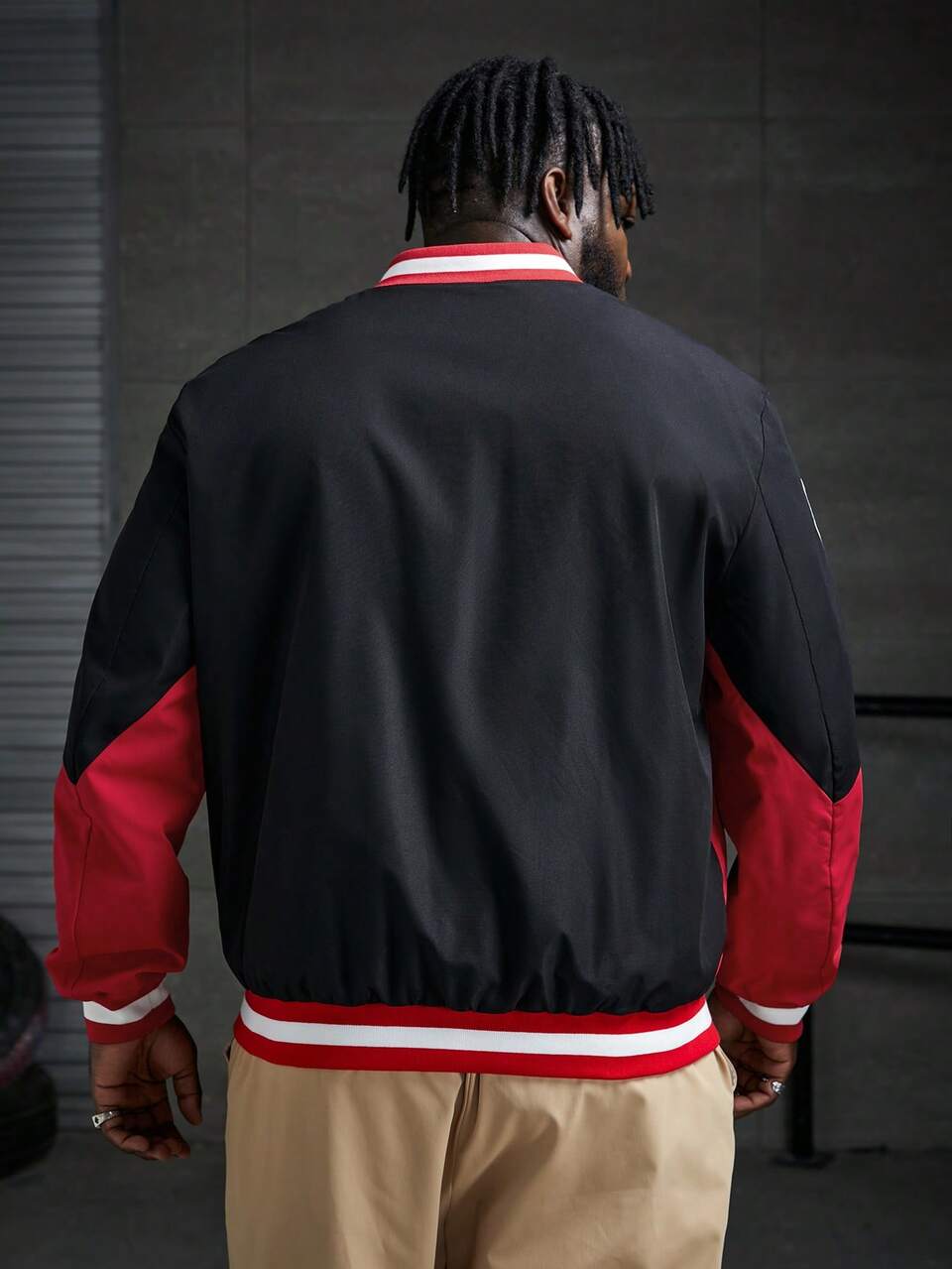 Loose Fit Men's Plus Size Colorblock Letter Graphic Varsity Jacket, For Fall Winter