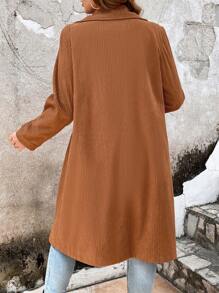 SHEIN LUNE Plus Lapel Neck Double Breasted Corduroy Coat - Brown - View 2
