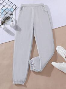 Teen Girl Bear & Slogan Graphic Sweatpants - Light Grey - View 2