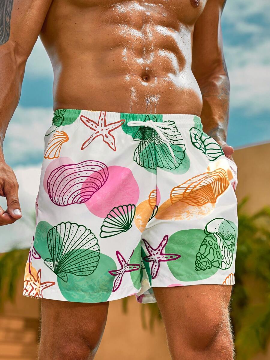 Surfspeed 男士貝殼圖案腰部抽繩泳褲 - 彩色 - 查看 1