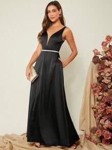 SHEIN Belle Cổ Lao Xa ten Ăn mặc trang trọng - màu đen - Xem 9